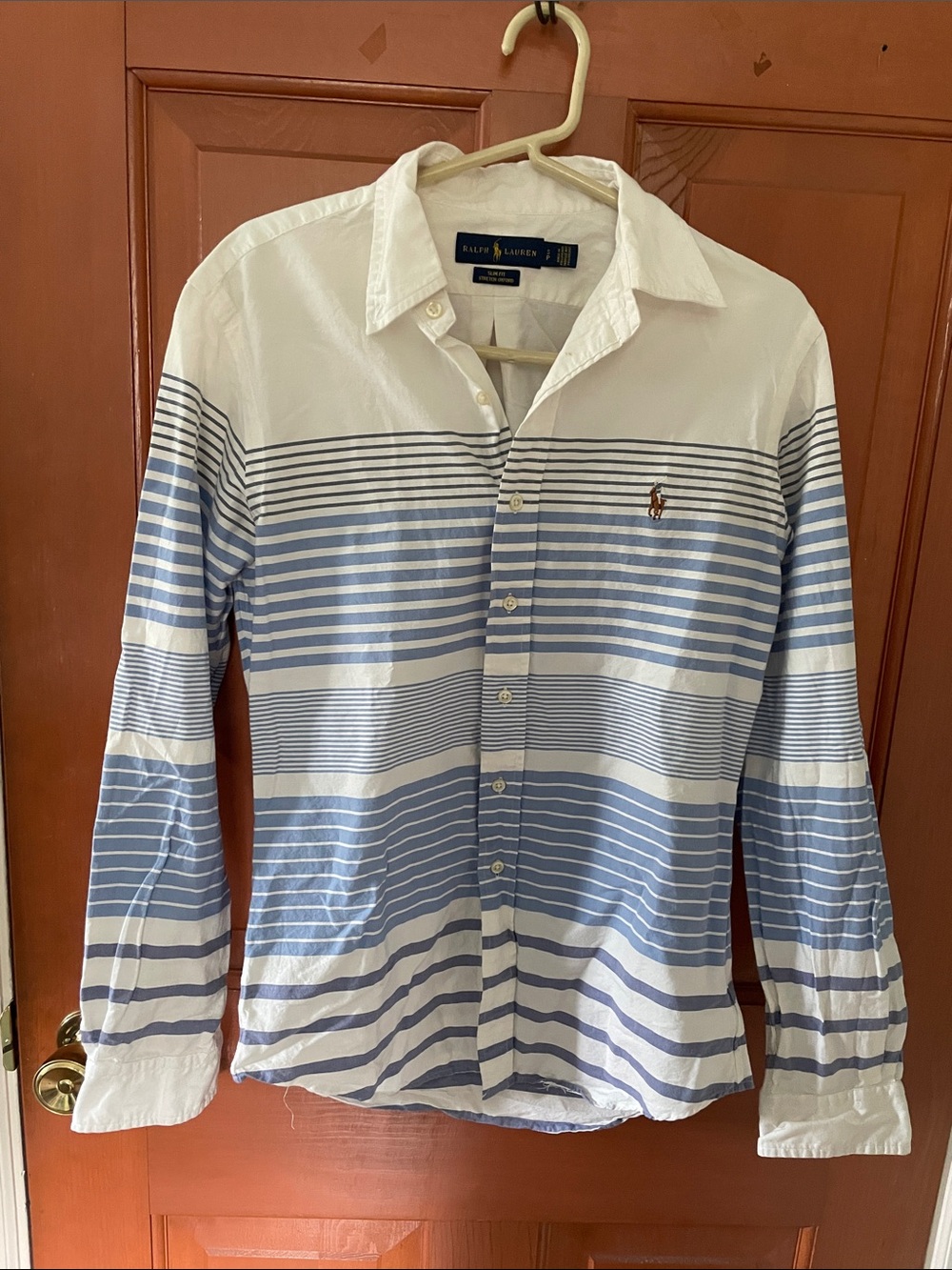 Ralph Lauren White and Light Blue Striped Men's Button-Down Shirt